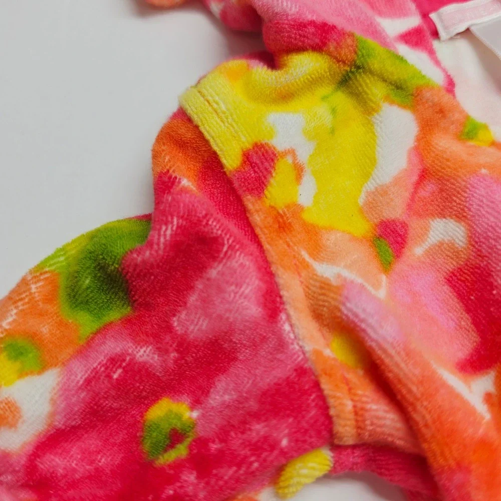 Janie and Jack Floral Terry Hoodie Baby Girls 18-24M Pink Orange Bloom